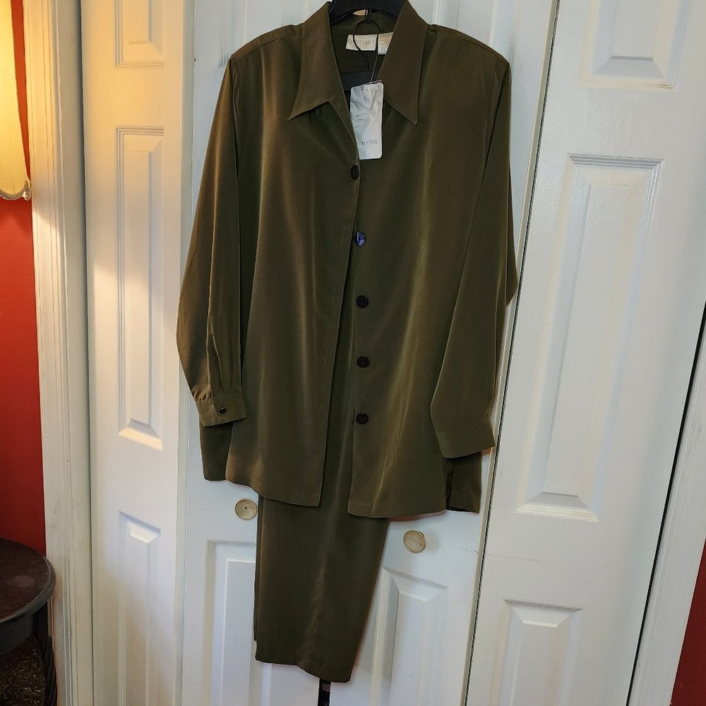 Christie and Jill Shirt Two Piece Sets High Waist Wide Leg Pants Suit Casual Ele - Picture 10 of 15